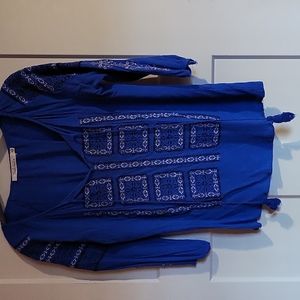 Blue Embroidered Boho Shirt
